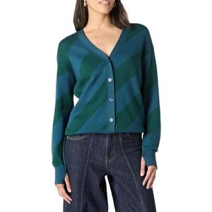 🌺NWT THE DROP TEAL AND GREEN STRIPED CARDIGAN SWEATER SIZE MEDIUM🌺